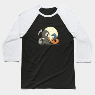 Cute Grim Reaper With Coffee Halloween Baseball T-Shirt